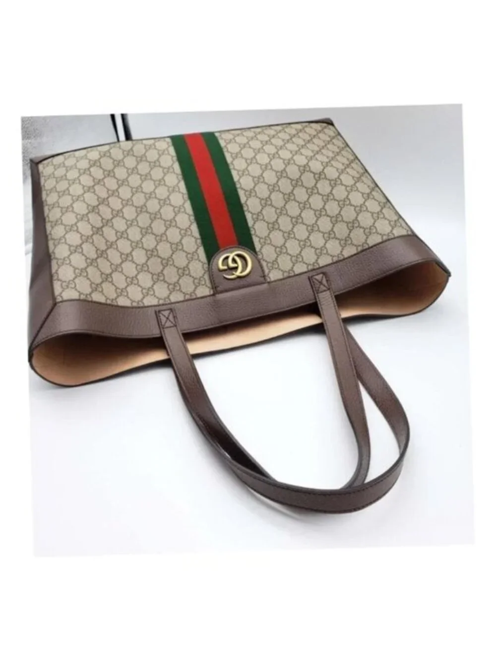 Authentic Gucci Ophidia GG Supreme Large Tote Bag Web Stripe w/ Pouch Bag